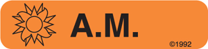 Communication Label (Paper, Permanent) A.M. 1 9/16" x 3/8" Orange - 500 per Roll, 2 Rolls per Box