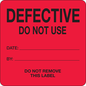 Label Paper Removable Defective Do Not 2 1/2" x 2 1/2", Fl. Red, 500 per Roll