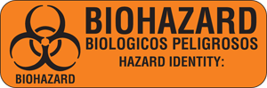 Hazard Label (Paper, Permanent) Biohazard Biohazard  3"x1" Fluorescent Orange - 1000 Labels per Roll