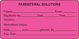 Label Paper Permanent Parenteral Solutions 2" x 4", Fl. Pink, 500 per Roll