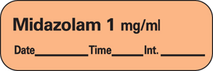 Anesthesia Label with Date, Time & Initial (Paper, Permanent) Midazolam 1" mg/ml 1 1 1/2" x 1/2" Orange - 600 per Roll