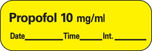 Anesthesia Label with Date, Time & Initial (Paper, Permanent) Propofol 10 mg/ml 1 1 1/2" x 1/2" Yellow - 600 per Roll
