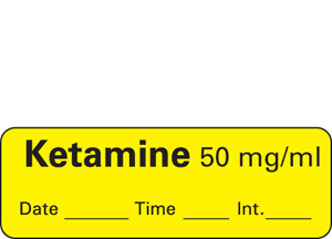 Anesthesia Label with Date, Time & Initial (Paper, Permanent) Ketamine 50 mg/ml 1 1/2" x 1/2" Yellow - 600 per Roll