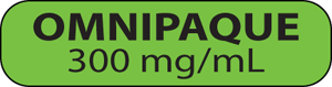 Label Paper Removable Omnipaque 300 mg/ml, 1" Core, 1 7/16" x 3/8", Fl. Green, 666 per Roll