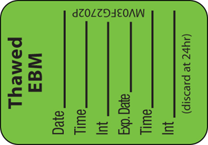 Label Paper Permanent Thawed EBM Date Time, 1 7/16" x 1", Fl. Green, 666 per Roll