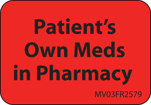 Label Paper Permanent Patients Own Meds, 1" Core, 1 7/16" x 1", Fl. Red, 666 per Roll
