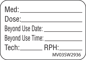 Label Paper Removable Med: Dose: Beyond Use, 1" Core, 1 7/16" x 1", White, 666 per Roll