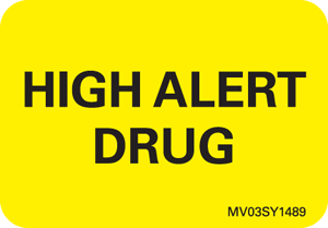 Communication Label (Paper, Permanent) High Alert Drug 1 7/16" x 1 Yellow - 666 per Roll