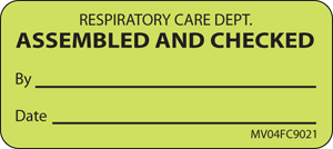 Label Paper Removable Respiratory Care, 1" Core, 2 1/4" x 1", Fl. Chartreuse, 420 per Roll