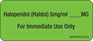 Label Paper Removable Haloperidol, 1" Core, 2 1/4" x 1", Fl. Green, 420 per Roll