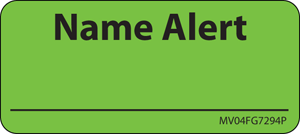 Label Paper Permanent Name Alert, 1" Core, 2 1/4" x 1", Fl. Green, 420 per Roll