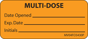 Label Paper Permanent Multi-dose Date, 1" Core, 2 1/4" x 1", Fl. Orange, 420 per Roll
