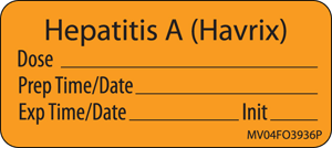 Label Paper Permanent Hepatitis A 1" Core 2 1/4"x1 Fl. Orange 420 per Roll
