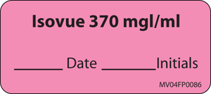 Label Paper Removable ISOVUE 370 mgl/ml, 1" Core, 2 1/4" x 1", Fl. Pink, 420 per Roll