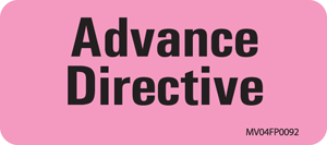 Label Paper Removable Advance Directive, 1" Core, 2 1/4" x 1", Fl. Pink, 420 per Roll