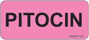 Label Paper Removable Pitocin, 1" Core, 2 1/4" x 1", Fl. Pink, 420 per Roll
