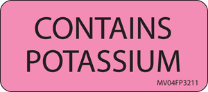 Label Paper Removable Contains Potassium, 1" Core, 2 1/4" x 1", Fl. Pink, 420 per Roll