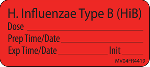 Label Paper Permanent H Influenzae 1" Core 2 1/4"x1 Fl. Red 420 per Roll