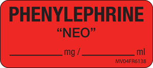 Label Paper Permanent Phenylephrine Neo, 1" Core, 2 1/4" x 1", Fl. Red, 420 per Roll