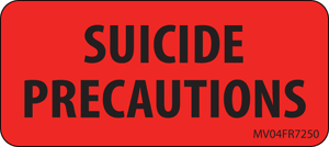 Label Paper Permanent Suicide Precautions, 1" Core, 2 1/4" x 1", Fl. Red, 420 per Roll