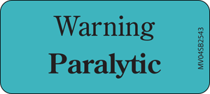 Label Paper Removable Warning Paralytic, 1" Core, 2 1/4" x 1", Blue, 420 per Roll