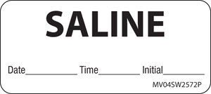 Label Paper Permanent Saline Date Time, 1" Core, 2 1/4" x 1", White, 420 per Roll