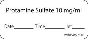 Label Paper Permanent Protamine Sulfate, 1" Core, 2 1/4" x 1", White, 420 per Roll
