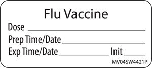 Label Paper Permanent Flu Vaccine 1" Core 2 1/4"x1 White 420 per Roll