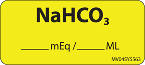 Label Paper Permanent NaHCO3 meq/m., 1" Core, 2 1/4" x 1", Yellow, 420 per Roll