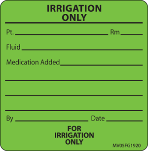 Label Paper Removable Irrigation Only Pt., 1" Core, 2 7/16" x 2 1/2", Fl. Green, 400 per Roll