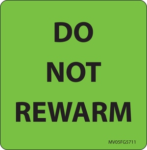Label Paper Removable Do Not Rewarm, 1" Core, 2 7/16" x 2 1/2", Fl. Green, 400 per Roll