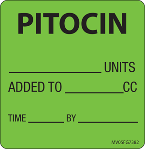 Label Paper Removable Pitocin Units Added, 1" Core, 2 7/16" x 2 1/2", Fl. Green, 400 per Roll