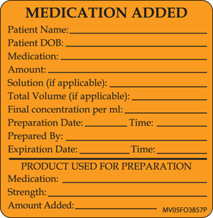 Label Paper Permanent Medication Added, 1" Core, 2 7/16" x 2 1/2", Fl. Orange, 400 per Roll
