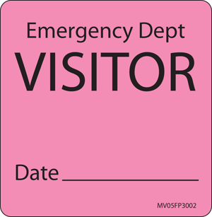 Visitor Pass Label Paper Removable "Emergency Dept 1" Core 2-7/16" X 2-1/2" Fl. Pink, 400 per Roll