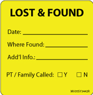 Label Paper Removable Lost & Found, 1" Core, 2 7/16" x 2 1/2", Yellow, 400 per Roll