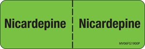 Label Paper Permanent Nicardepine:, 1" Core, 2 15/16" x 1", Fl. Green, 333 per Roll