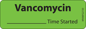 Label Paper Removable Vancomycin Time, 1" Core, 2 15/16" x 1", Fl. Green, 333 per Roll