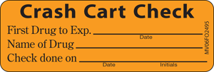 Label Paper Removable Crash Cart Check, 1" Core, 2 15/16" x 1", Fl. Orange, 333 per Roll