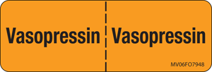 Label Paper Removable Vasopressin:, 1" Core, 2 15/16" x 1", Fl. Orange, 333 per Roll