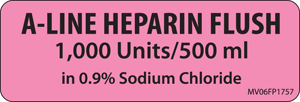 Label Paper Removable A-line Heparin Flush, 1" Core, 2 15/16" x 1", Fl. Pink, 333 per Roll
