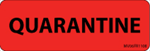 Communication Label (Paper, Permanent) Quarantine 2 15/16" x 1 Fluorescent Red - 333 per Roll