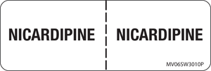 Label Paper Permanent Nicardipine:, 1" Core, 2 15/16" x 1", White, 333 per Roll