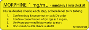 Label Paper Permanent Morphine, 1" Core, 2 15/16" x 1", Yellow, 333 per Roll