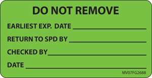 Label Paper Removable Do Not Remove, 1" Core, 2 15/16" x 1", 1/2", Fl. Green, 333 per Roll