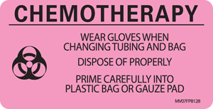 Communication Label (Paper, Removable) Chemotherapy Wear 2 15/16" x 1 1/2" Fluorescent Pink - 333 per Roll