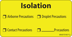 Label Paper Permanent Isolation Airborne, 1" Core, 2 15/16" x 1", 1/2", Yellow, 333 per Roll