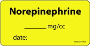 Label Paper Permanent Norepinephrine, 1" Core, 2 15/16" x 1", 1/2", Yellow, 333 per Roll