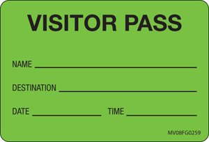 Visitor Pass Label Paper, Removable "Visitor Pass" 15/16" X 2" Fluorescent Green, 333 per Roll