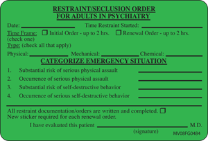 Label Paper Removable Restraint/seclusion, 1" Core, 2" 15/16" x 2, Fl. Green, 333 per Roll
