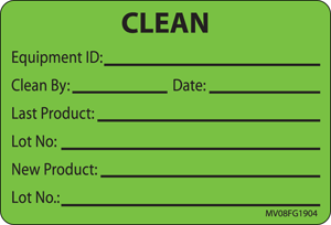 Label Paper Removable Clean Equipment ID, 1" Core, 2" 15/16" x 2, Fl. Green, 333 per Roll